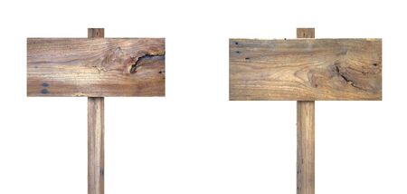 Old wooden signs isolated on a white backgroundの写真素材
