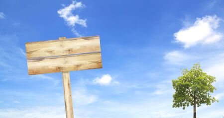 Old wooden sign sky background business card designの写真素材