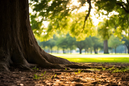 Big green trees blurred bokeh background  Generative AIの素材
