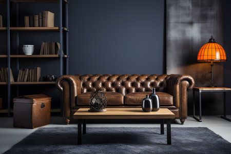 Modern classic black interior with brown sofa Generative AIの素材