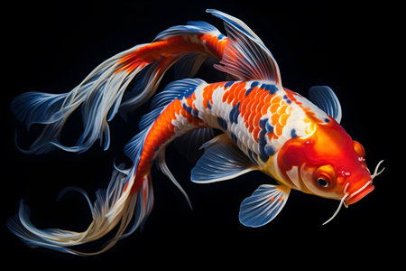 small bright colored koi fish isolated black background Generative AIの素材
