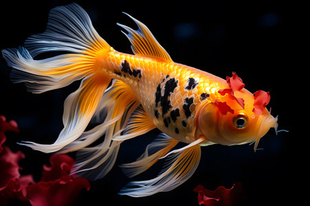 small bright colored koi fish isolated black background Generative AIの素材
