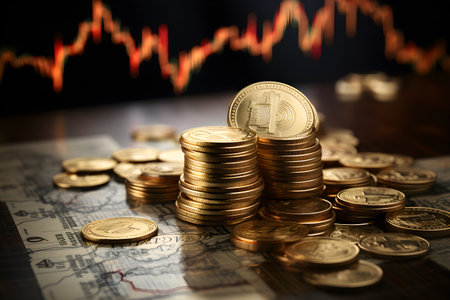 Stock chart bar trading market business trend technical and dollar coin Generative  AIの素材