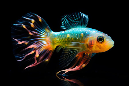 Small brightly colored goby fish isolated on black background Generative AIの素材