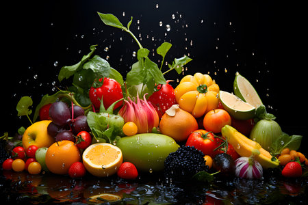 For health eat fresh vegetables fruits meat food Generative AIの素材