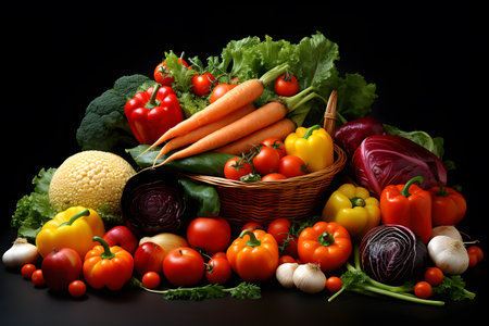 For health eat fresh vegetables fruits meat food Generative AIの素材