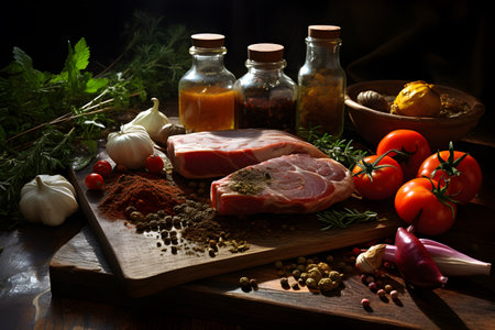 Pork fresh vegetables and spices ready to cook Generative AIの素材