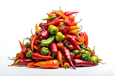 a pile of chili peppers isolated on a white background Generative AIの素材