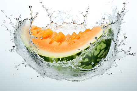 melon water splash isolated white background   Generative AIの素材