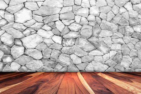 old wooden floor stone wall interior decoration pattern backgroundの写真素材