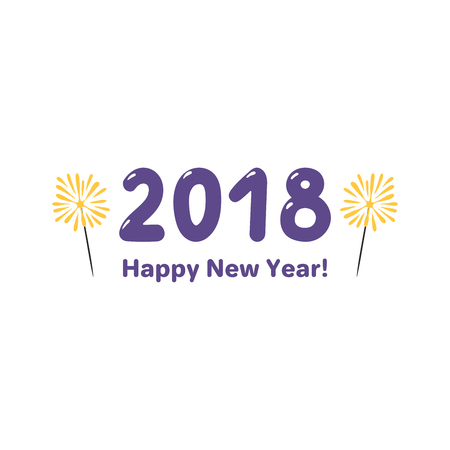 Hand drawn Happy New Year 2018 greeting card, banner template with numbers.のイラスト素材