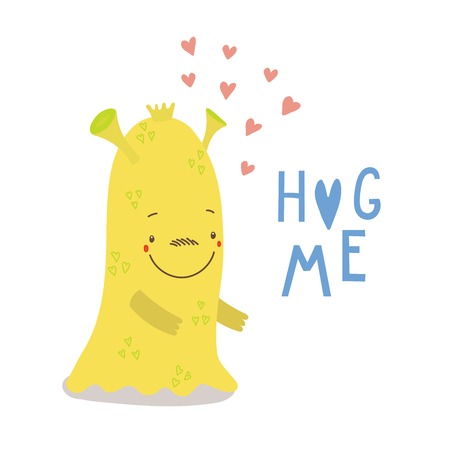 Hand drawn cute alien monster with outstretched armsのイラスト素材