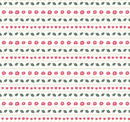 Cute hand drawn seamless vector pattern with floral elements, on a white background. Scandinavian design style. Concept for summer, spring, kids textile print, wallpaper, wrapping paper.のイラスト素材