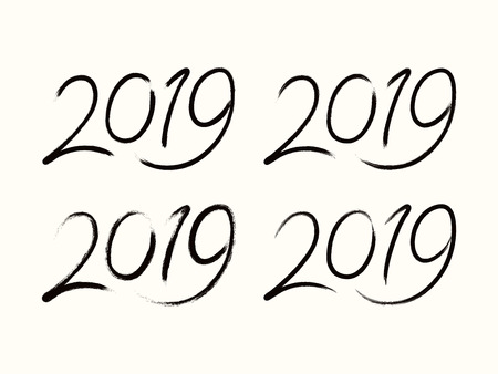 Set of hand written numbers 2019. Isolated objects on white background. Hand drawn vector illustration. Design concept for New Year holiday banner, decorative element for greeting card.のイラスト素材