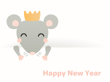 2020 Chinese New Year greeting card with cute rat in a crown. Isolated objects on white background. Vector illustration. Flat style design. Concept holiday banner, decorative element.のイラスト素材