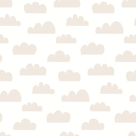 Hand drawn seamless vector pattern with clouds, on a white background. Scandinavian style flat design. Concept for children summer textile print, wallpaper, wrapping paper.のイラスト素材