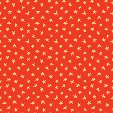 Seamless geometric pattern with stars, yellow on red background. Vector illustration. Flat style design. Concept for children textile print, wallpaper, wrapping paper, packaging.のイラスト素材