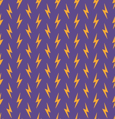 Seamless geometric pattern with lightning bolts, yellow on violet background. Vector illustration. Flat style design. Concept for children textile print, wallpaper, wrapping paper, packaging.のイラスト素材