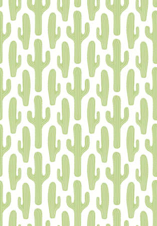 Green cactus on white seamless floral pattern, botanical background. Hand drawn vector illustration. Scandinavian style flat design. Concept for kids textile, fashion print, wallpaper, packaging.のイラスト素材