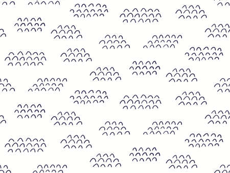 Blue waves, water ripples nautical seamless pattern on white background. Hand drawn Scandinavian style vector illustration. Line art. Design concept for kids fashion print, textile, wallpaper, packageのイラスト素材