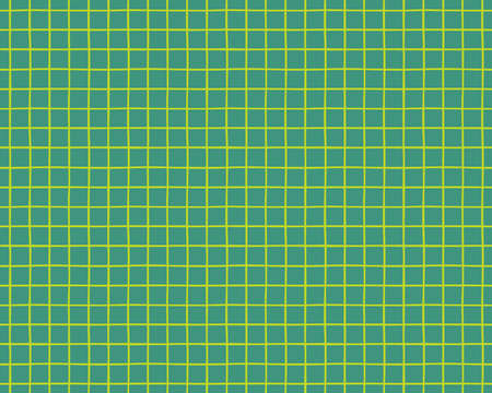 Thin horizontal, vertical crossing stripes, squares seamless geometric pattern, green background. Hand drawn vector illustration. Design concept for kids fashion print, textile, fabric, wallpaperのイラスト素材