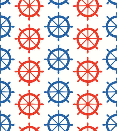 Red and blue ship helms nautical seamless patternのイラスト素材