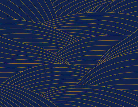 Traditional Asian abstract background with wavy lines, gold and blue. Hand drawn vector...