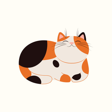 Cute cartoon cat lying down. Vietnamese zodiac sign, astrological symbol. Domestic animal, pet, isolated on white. Vector illustration. Flat style design. 2023 Lunar New Year, Tet card, banner elementのイラスト素材
