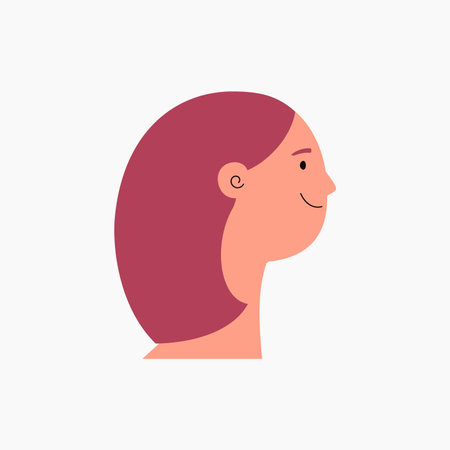Beautiful woman, girl with long hair, face in profile isolated on white. Flat style vector illustration. Female cartoon character. Design element for 8 March, Womens Day card, banner, posterのイラスト素材