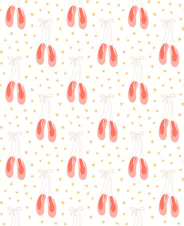 Pointe shoes, ballet slippers with ribbons seamless pattern on white background. Hand drawn vector illustration. Scandinavian style flat design. Concept kids textile, fashion print, wallpaper, packageのイラスト素材