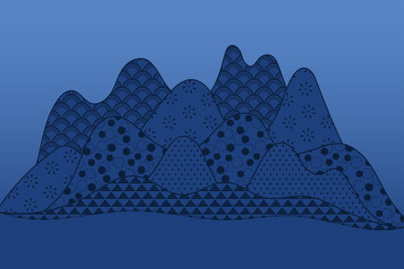 Mountains landscape traditional patterns abstract geometric background. Asian style flat vector illustration. Design concept for Mid Autumn Festival, Chinese New Year backdrop, card, poster, bannerのイラスト素材