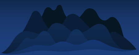 Mountains landscape at night abstract geometric background. Asian style flat vector illustration. Design concept for Mid Autumn Festival, Chinese New Year backdrop, card, poster, bannerのイラスト素材