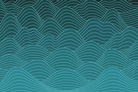 Mountains landscape, clouds, waves abstract background. Asian style vector illustration. Hand drawn line art. Design concept Mid Autumn Festival, Chinese New Year backdrop, card, poster, bannerのイラスト素材