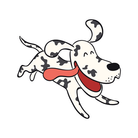 Cute cartoon dog, puppy running funny character illustration. Hand drawn vector, isolated. Line drawing. Domestic animal logo. Design concept for pet food, branding, business, vet, print, posterのイラスト素材