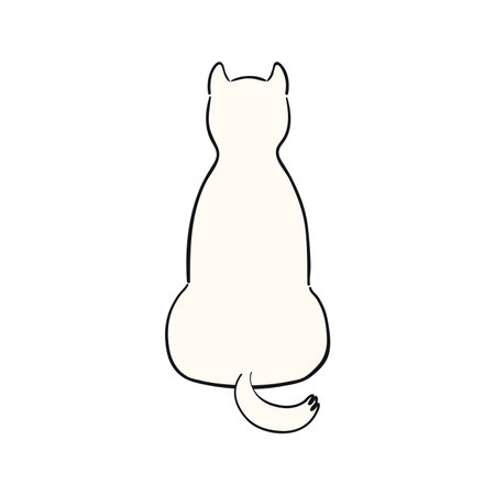 Cute cartoon sitting dog, puppy back funny character illustration. Hand drawn vector, isolated. Line drawing. Domestic animal logo. Design concept for pet food, branding, business, vet, print, posterのイラスト素材