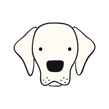 Labrador dog, puppy face cute funny cartoon character illustration. Hand drawn vector, isolated. Line art. Domestic animal logo. Design concept pet food, branding, business, vet, print, posterのイラスト素材