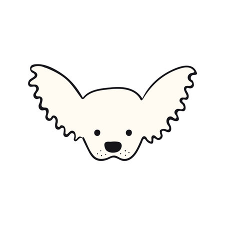 Chihuahua dog, puppy face cute funny cartoon character illustration. Hand drawn vector, isolated. Line art. Domestic animal logo. Design concept pet food, branding, business, vet, print, posterのイラスト素材