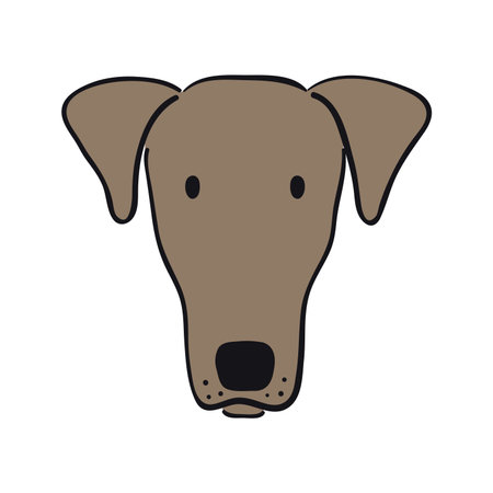 Sighthound dog, puppy face cute funny cartoon character illustration. Hand drawn vector, isolated. Line art. Domestic animal logo. Design concept pet food, branding, business, vet, print, posterのイラスト素材