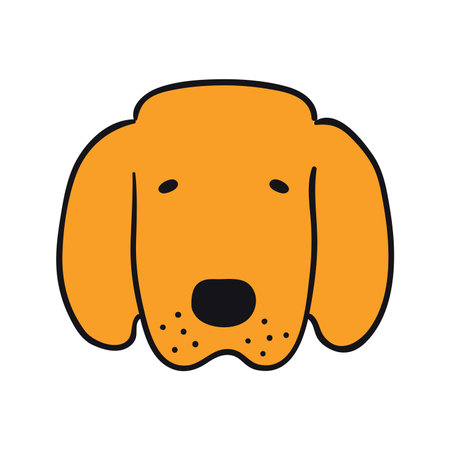 Golden retriever dog, puppy face cute funny cartoon character illustration. Hand drawn vector, isolated. Line art. Domestic animal logo. Design concept pet food, branding, business, vet, print, posterのイラスト素材