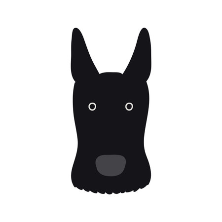 Scottish terrier dog, puppy face cute funny cartoon character illustration. Hand drawn vector, isolated. Line art. Domestic animal logo. Design concept pet food, branding, business, vet, print, posterのイラスト素材