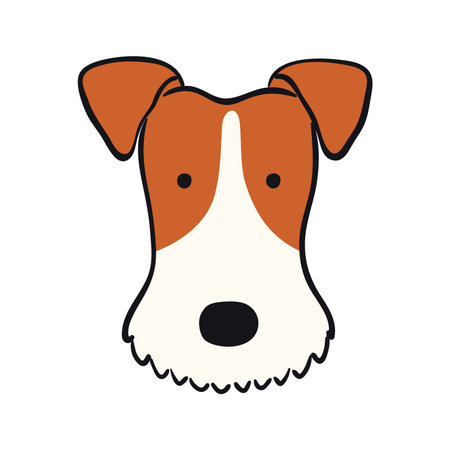 Fox terrier dog, puppy face cute funny cartoon character illustration. Hand drawn vector, isolated. Line art. Domestic animal logo. Design concept pet food, branding, business, vet, print, posterのイラスト素材