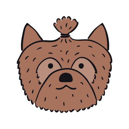 Yorkshire terrier dog, puppy face cute cartoon character illustration. Hand drawn vector, isolated. Line art. Domestic animal logo. Design concept pet food, branding, business, vet, print, posterのイラスト素材