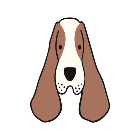 Spaniel dog, puppy face cute funny cartoon character illustration. Hand drawn vector, isolated. Line art. Domestic animal logo. Design concept pet food, branding, business, vet, print, posterのイラスト素材