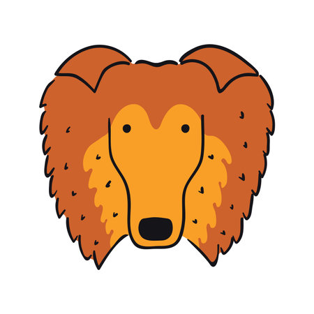 Collie dog, puppy face cute funny cartoon character illustration. Hand drawn vector, isolated. Line art. Domestic animal logo. Design concept pet food, branding, business, vet, print, posterのイラスト素材