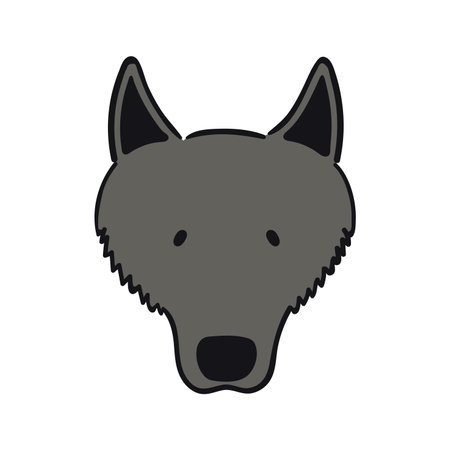German sheepdog, puppy face cute funny cartoon character illustration. Hand drawn vector, isolated. Line art. Domestic animal logo. Design concept pet food, branding, business, vet, print, posterのイラスト素材