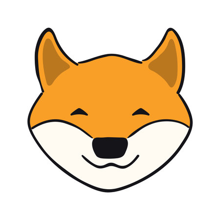 Shiba inu dog, puppy face cute funny cartoon character illustration. Hand drawn vector, isolated. Line art. Domestic animal logo. Design concept pet food, branding, business, vet, print, posterのイラスト素材