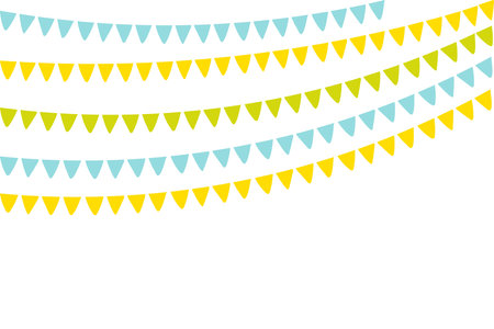 Flags, bunting, festive decorations, garland, isolated. Hand drawn vector illustration. Brazilian holiday Festa Junina celebration, festival, party, carnival, birthday, anniversary, design elementのイラスト素材