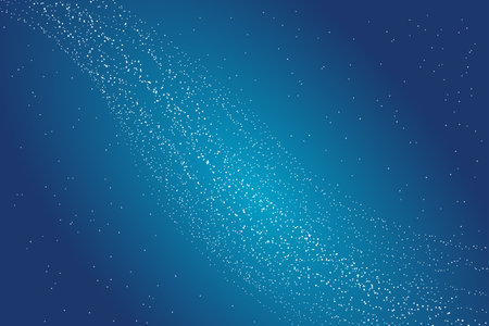 Night sky with Milky Way, little white stars on blue background. Flat style vector illustration. Abstract geometric design. Starry sky, space, cosmos, galaxy, universe backdrop, wallpaper conceptのイラスト素材