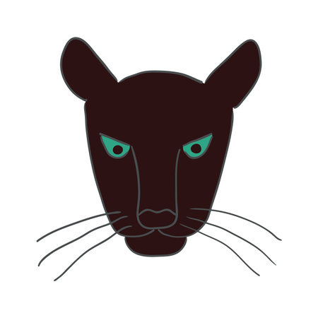 Cute panther face, portrait hand drawn cartoon character illustration, sketch. Line art, drawing style design, isolated vector. Tropical animal, jungle wildlife, big cat, safari, nature, print elementのイラスト素材
