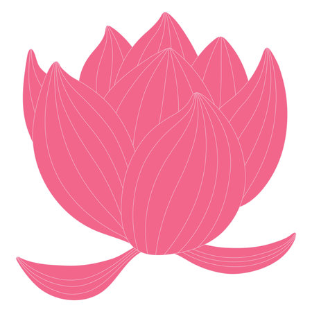 Lotus, water lily flower hand drawn illustration. Line art, drawing style design, isolated vector. Mid Autumn Festival floral, botanical element, beautiful Asian flora, blossom, bloom, plantのイラスト素材